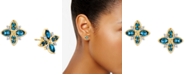 Macy's Blue Topaz (5/8 ct. t.w.) & Diamond (1/20 ct. t.w.) Flower Stud Earrings in 14k Gold